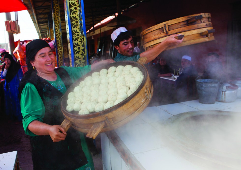 Steamed baskets of giant pamirdin, delicious lamb dim sum.