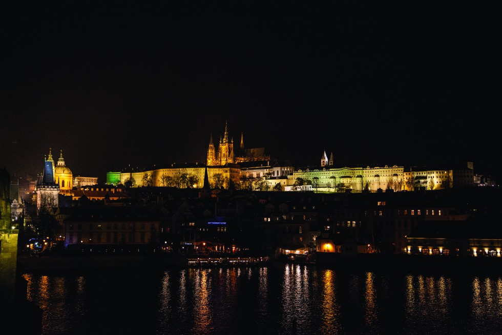 Bridge at dusk, and another angle of Prague Castle.