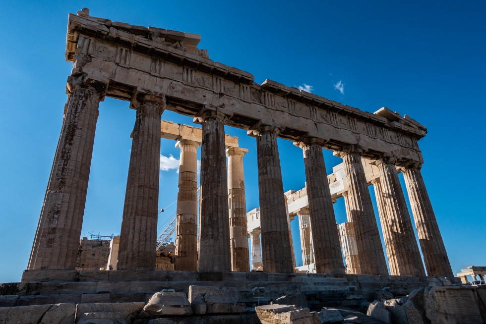 Dating from around 450 BC, the Parthenon (above), a temple dedicated the Athena, the city’s patron, sits atop the ancient mountain citadel, or Acropolis.