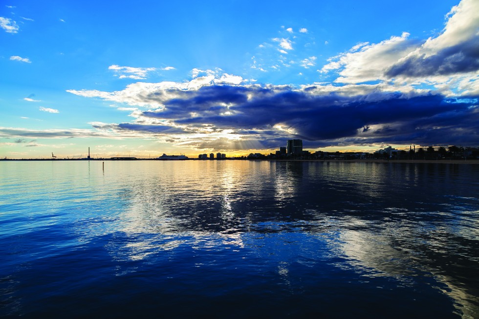 Sunset at Port Melbourne, seen from St Kilda.