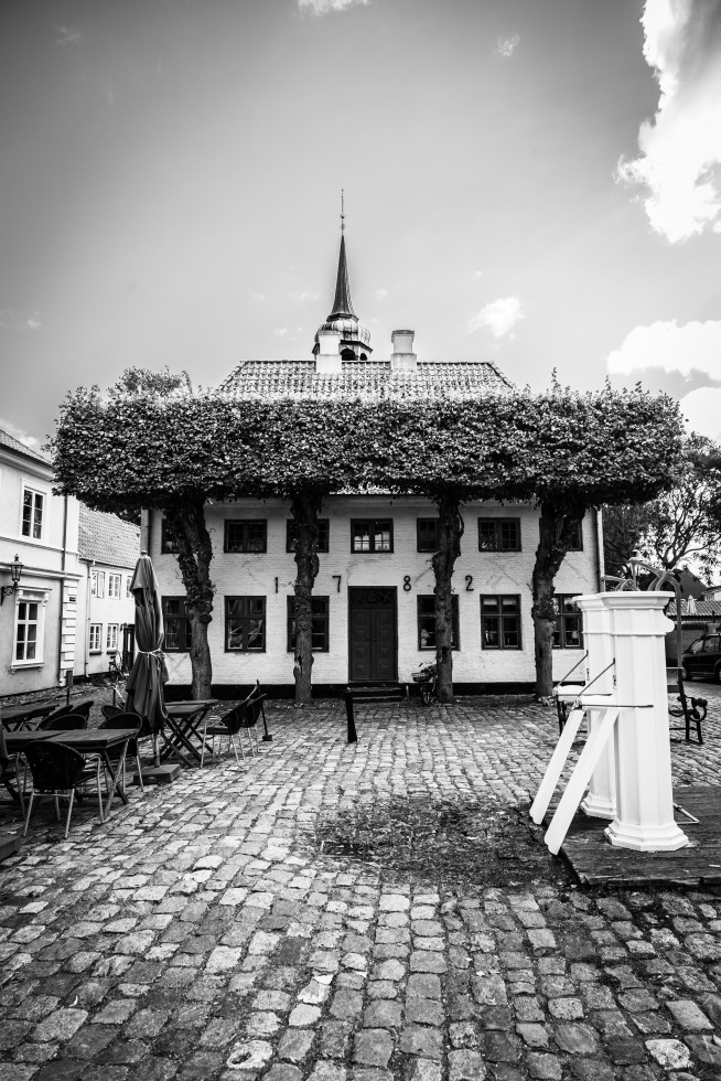 Town library and square.