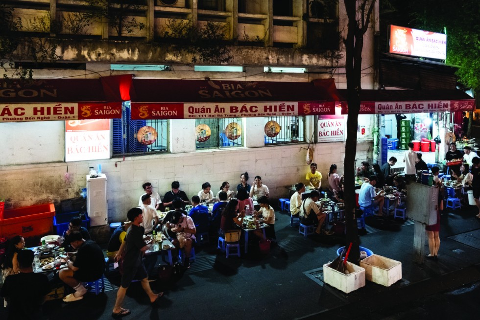 Restaurants come alive at night.