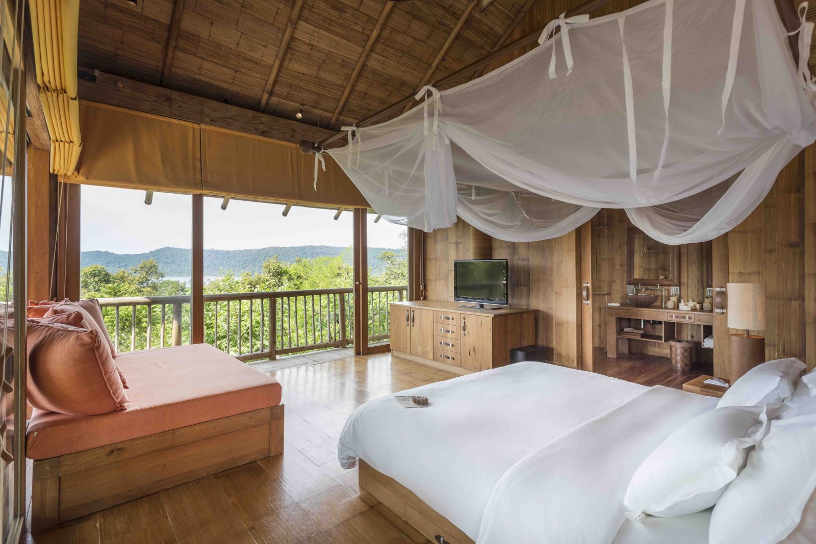 An exclusive private island getaway with swaying palms, white sands and clear waters.